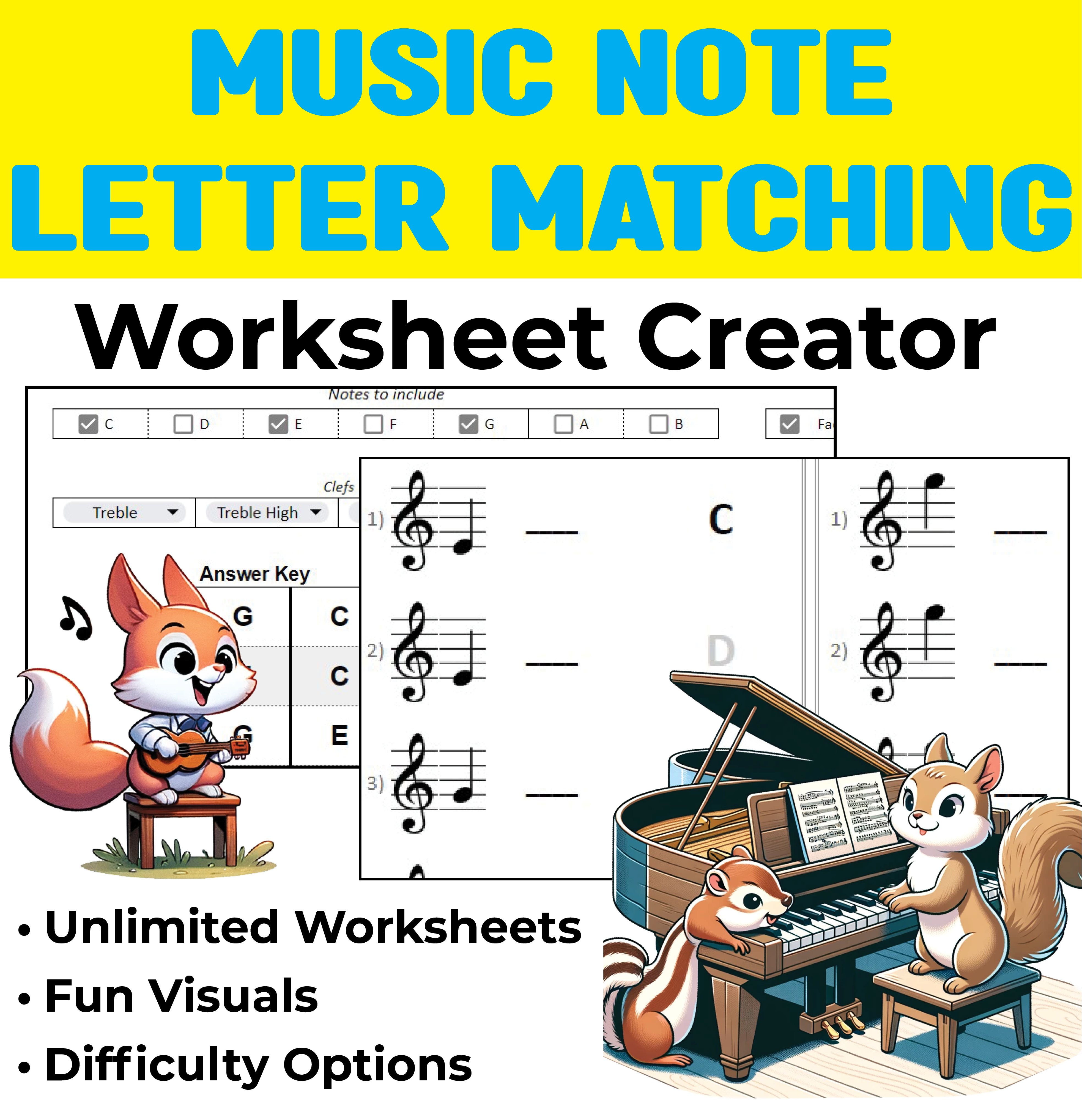 Music Note Matching Worksheet Generator thumbnail